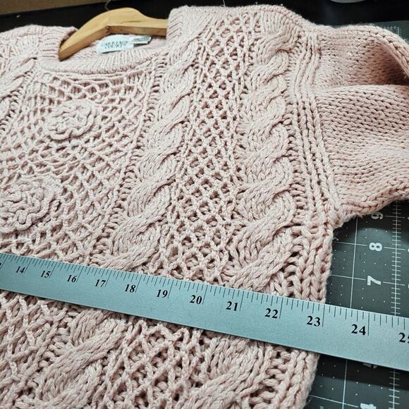 Vtg Carriage Court 80s Sweater Women Medium Pink Knit Coquette Cottage Grandma - Picture 6 of 8